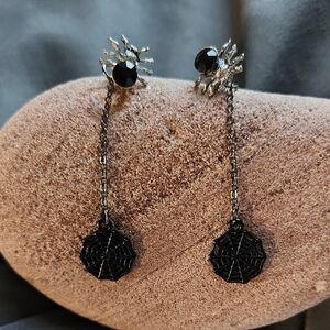 Black Spider Web Dangle Earrings